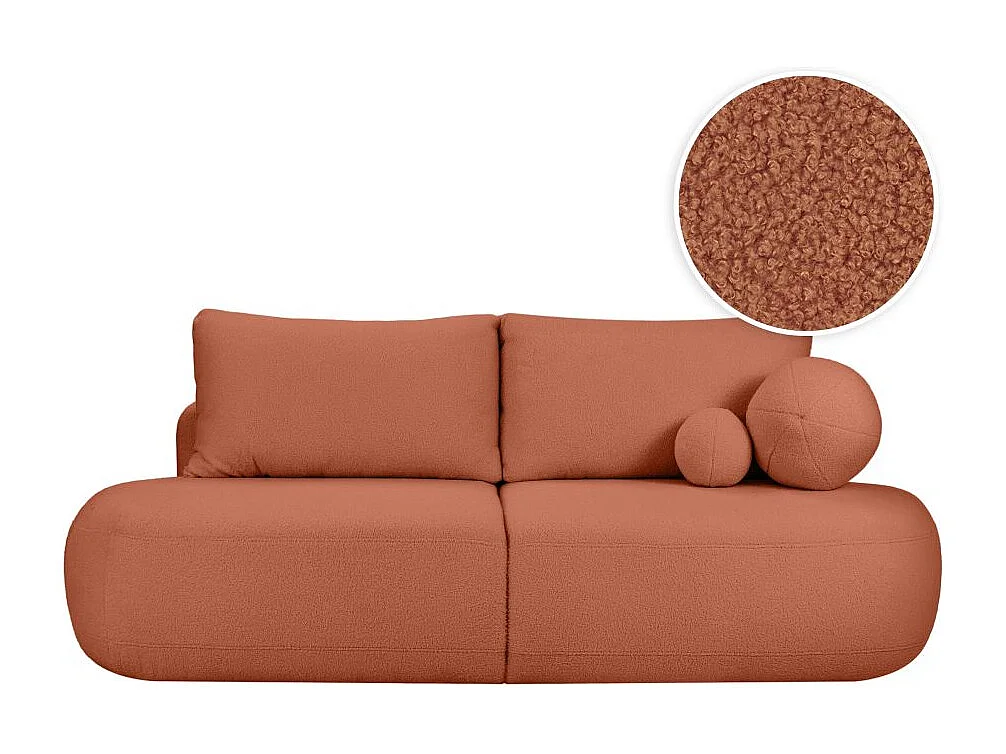 Canapé convertible droit 4 places FABIO en tissu bouclette - terracotta