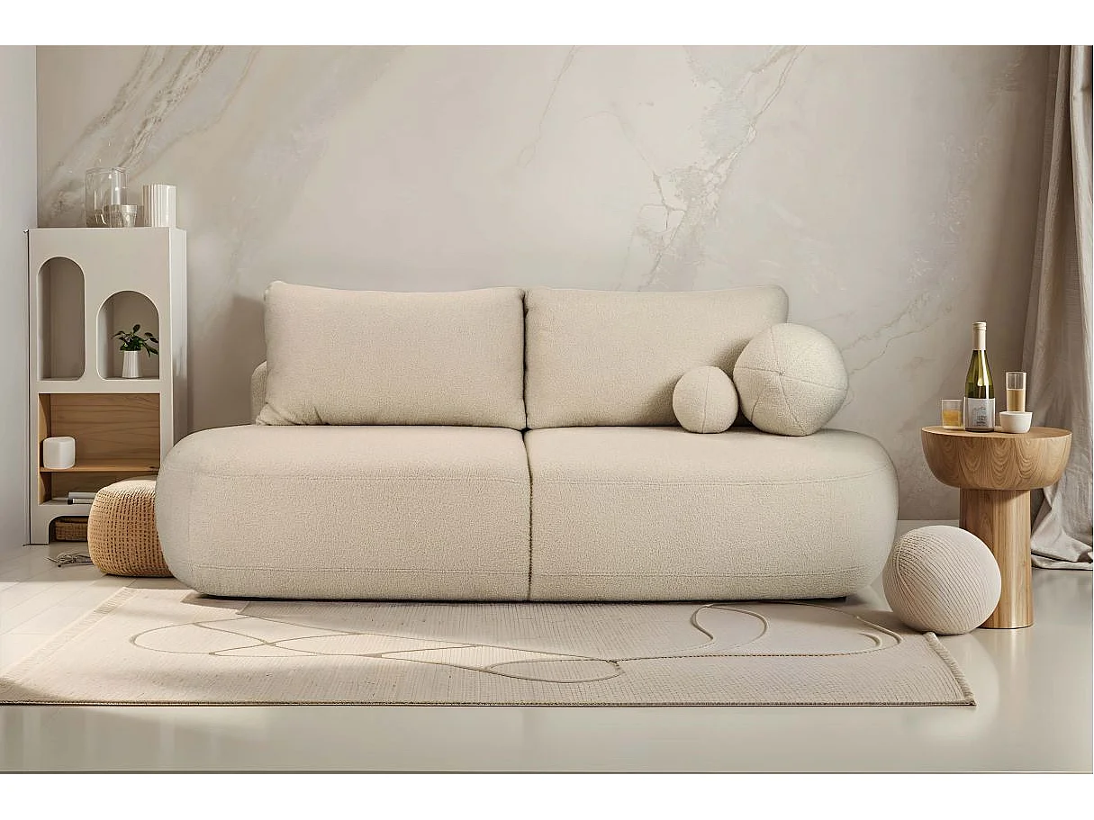 Canapé convertible droit 4 places FABIO en tissu bouclette - beige