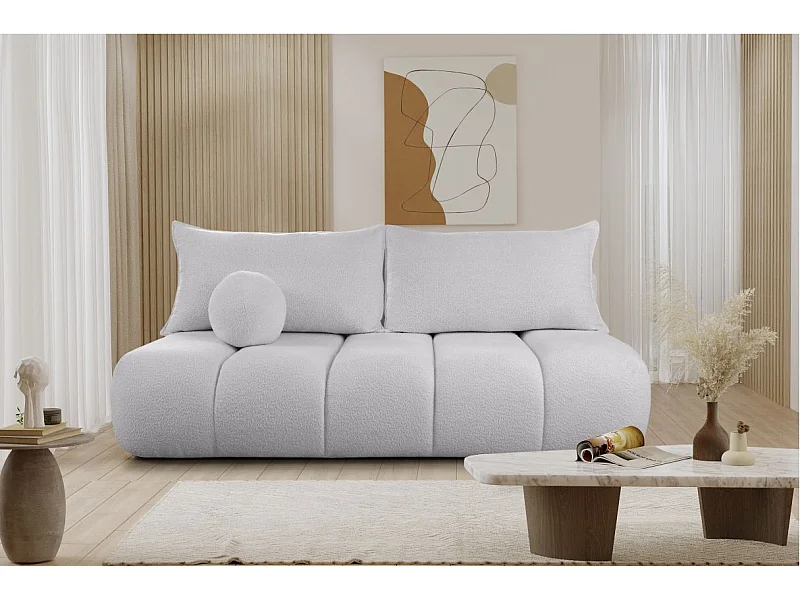 Canapé convertible droit 3 places MERRY en tissu bouclette - gris clair