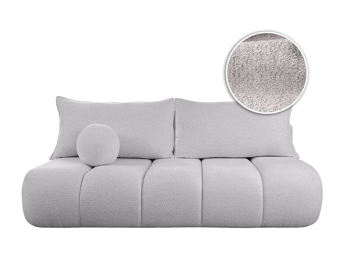 Canapé convertible droit 3 places MERRY en tissu bouclette - gris clair