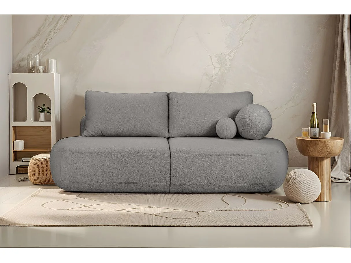 Canapé convertible droit 4 places FABIO en tissu bouclette - Gris anthracite