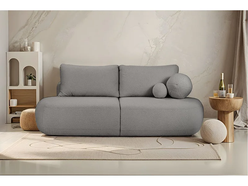 Canapé convertible droit 4 places FABIO en tissu bouclette - Gris anthracite