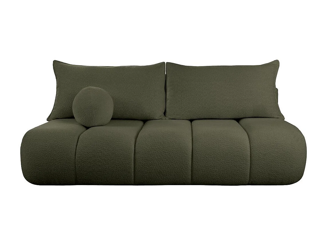 Canapé convertible droit 3 places MERRY en tissu bouclette - vert foncé