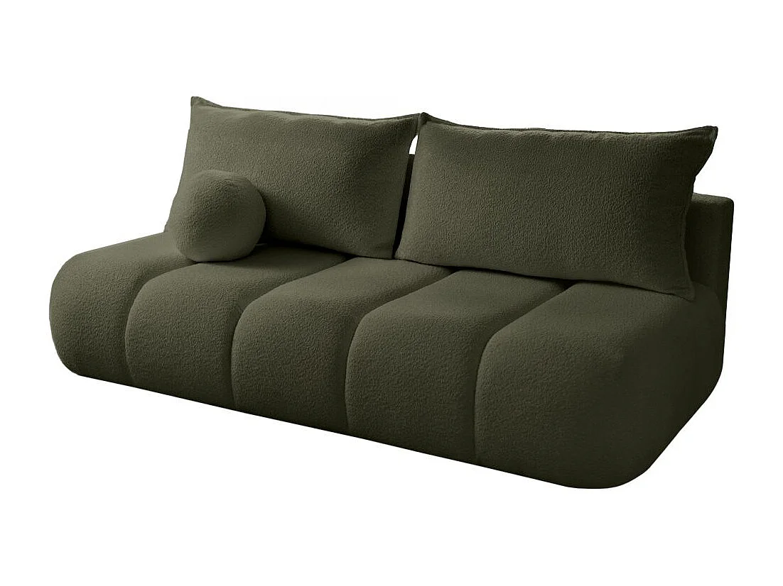 Canapé convertible droit 3 places MERRY en tissu bouclette - vert foncé