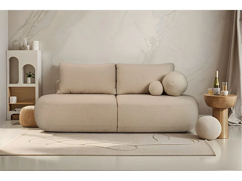 Canapé convertible droit 4 places FABIO en tissu bouclette - taupe