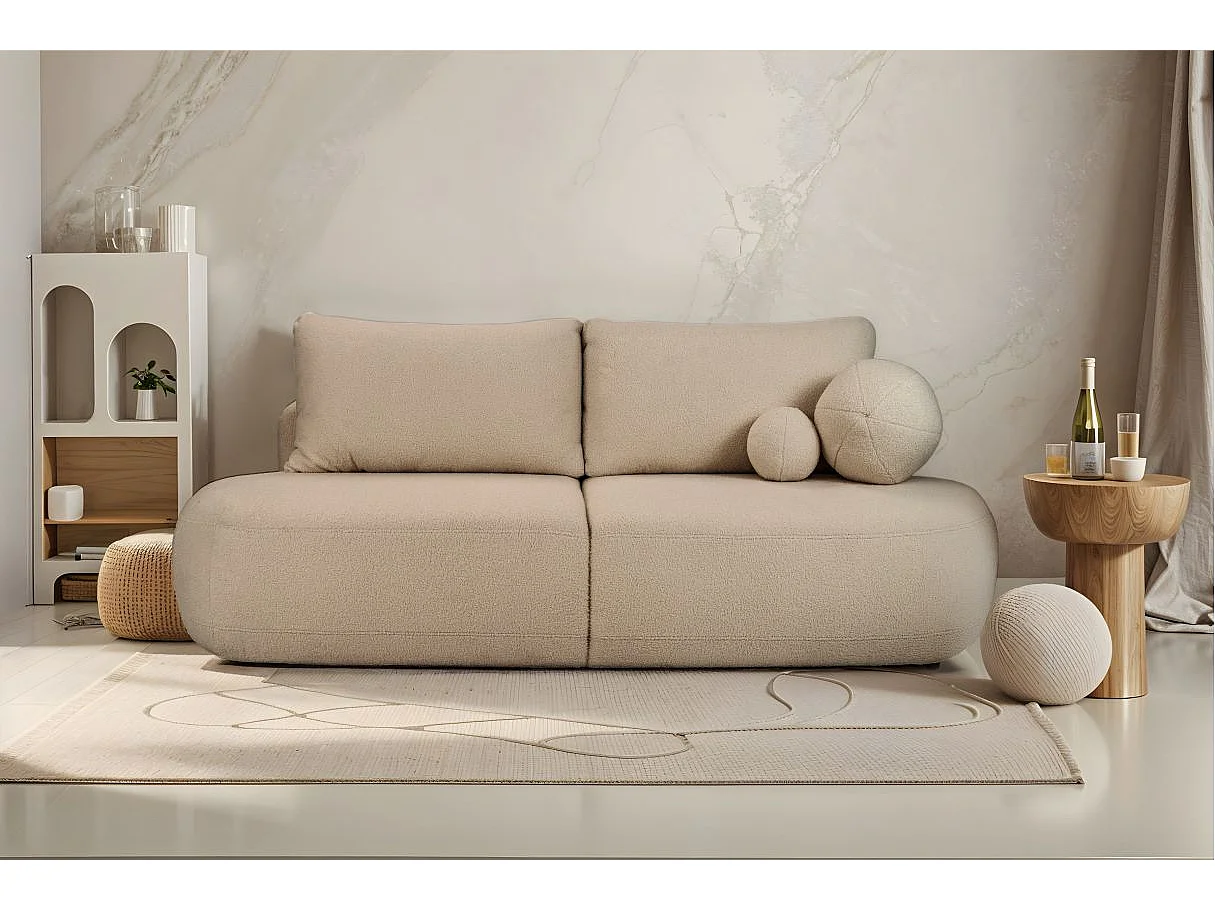 Canapé convertible droit 4 places FABIO en tissu bouclette - taupe