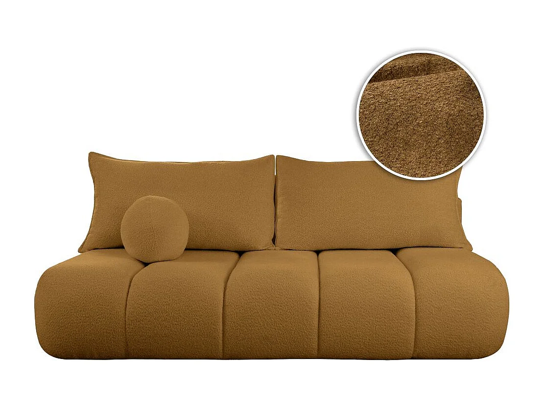 Canapé convertible droit 3 places MERRY en tissu bouclette - jaune moutarde