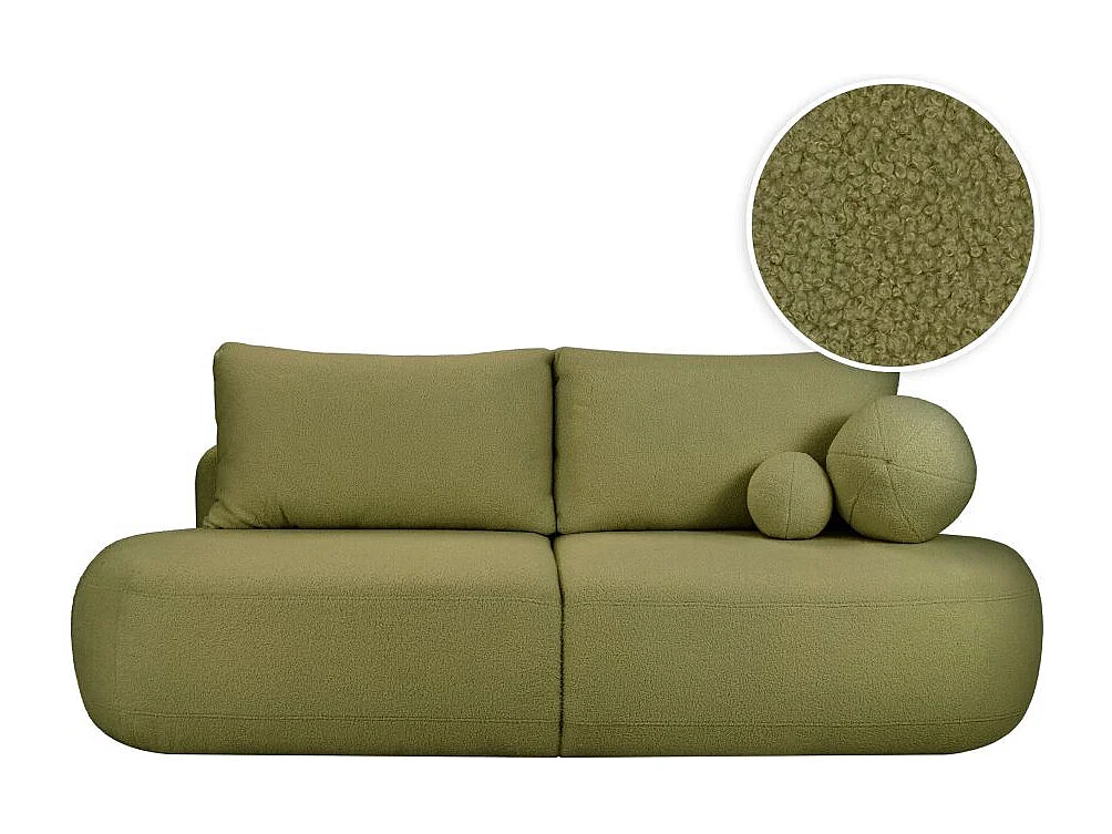 Canapé convertible droit 4 places FABIO en tissu bouclette - vert kaki