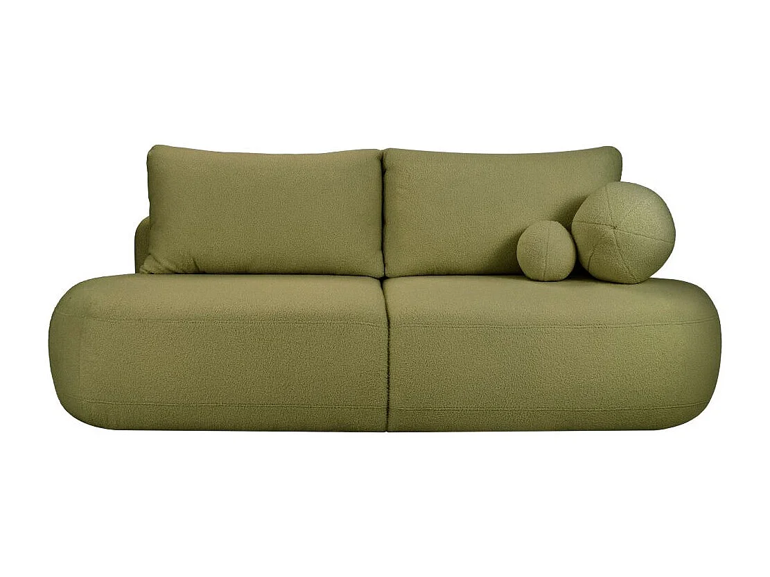 Canapé convertible droit 4 places FABIO en tissu bouclette - vert kaki