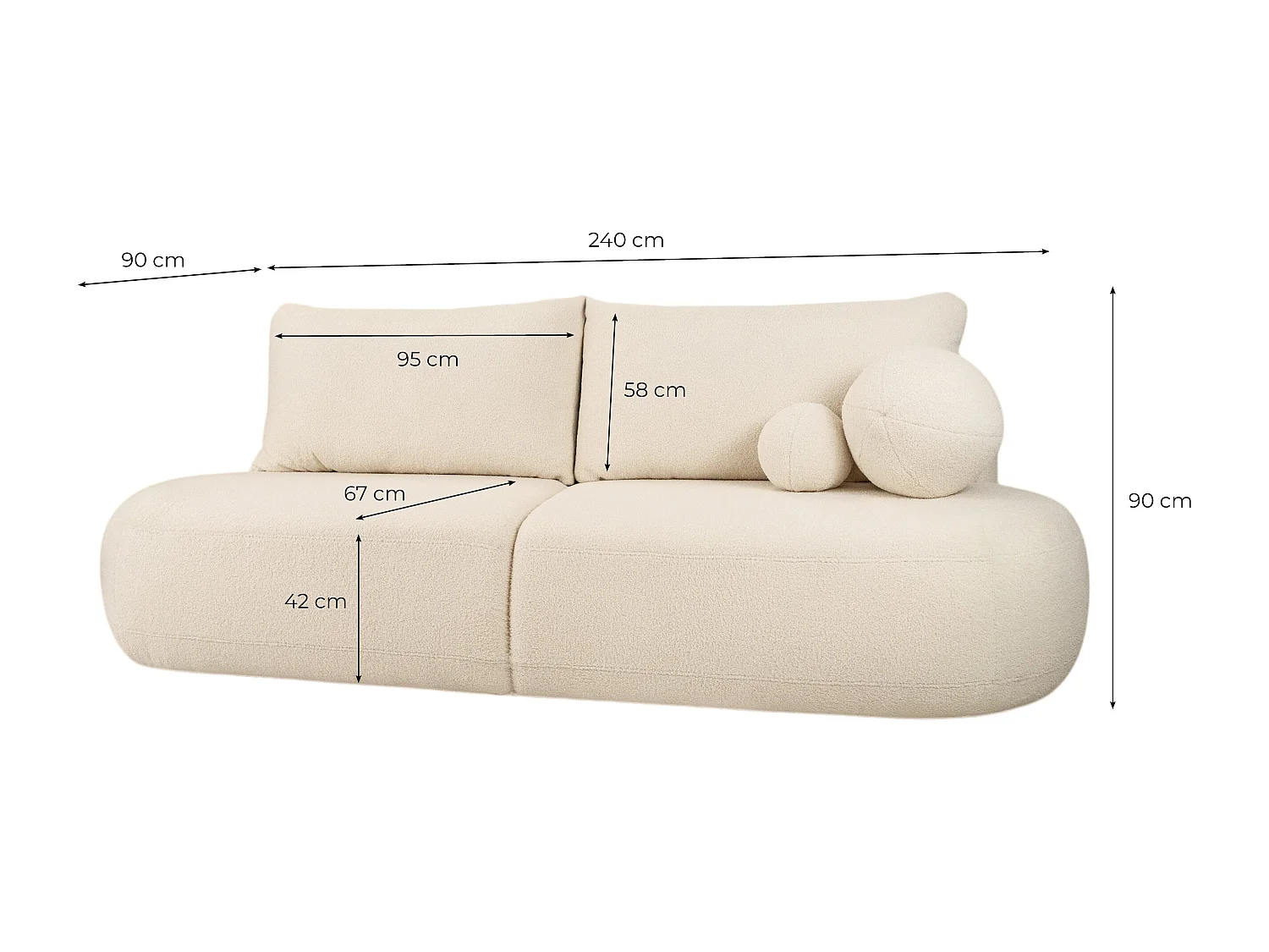 Canapé convertible droit 4 places FABIO en tissu bouclette - vert kaki