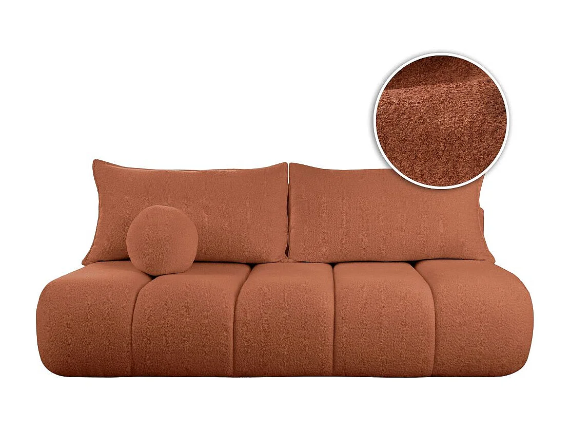 Canapé convertible droit 3 places MERRY en tissu bouclette - terracotta