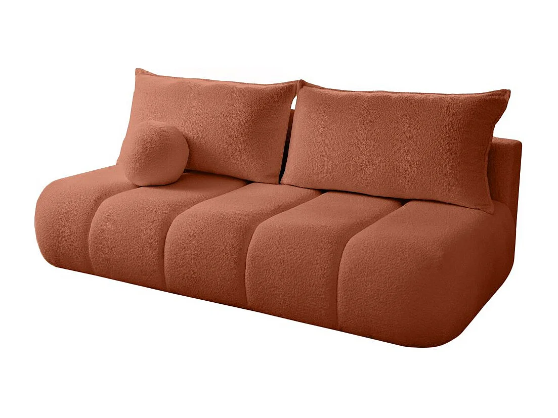 Canapé convertible droit 3 places MERRY en tissu bouclette - terracotta