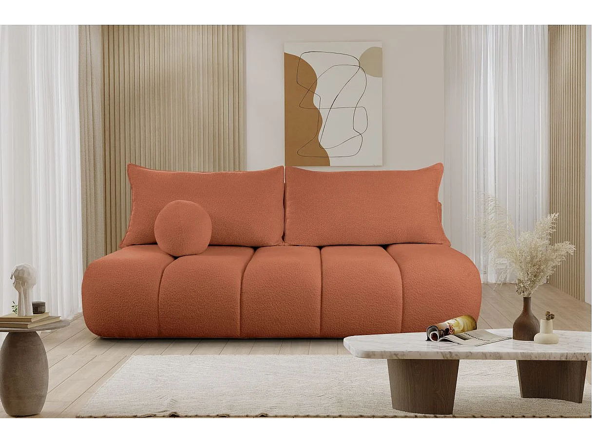 Canapé convertible droit 3 places MERRY en tissu bouclette - terracotta
