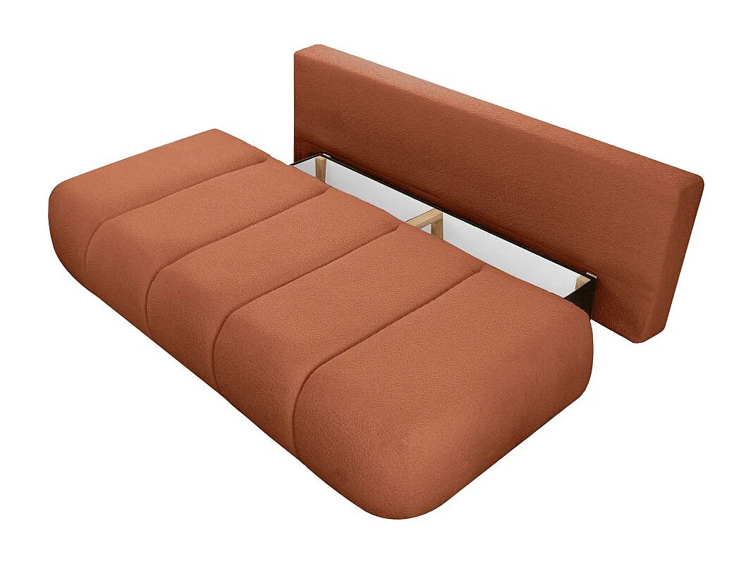 Canapé convertible droit 3 places MERRY en tissu bouclette - terracotta