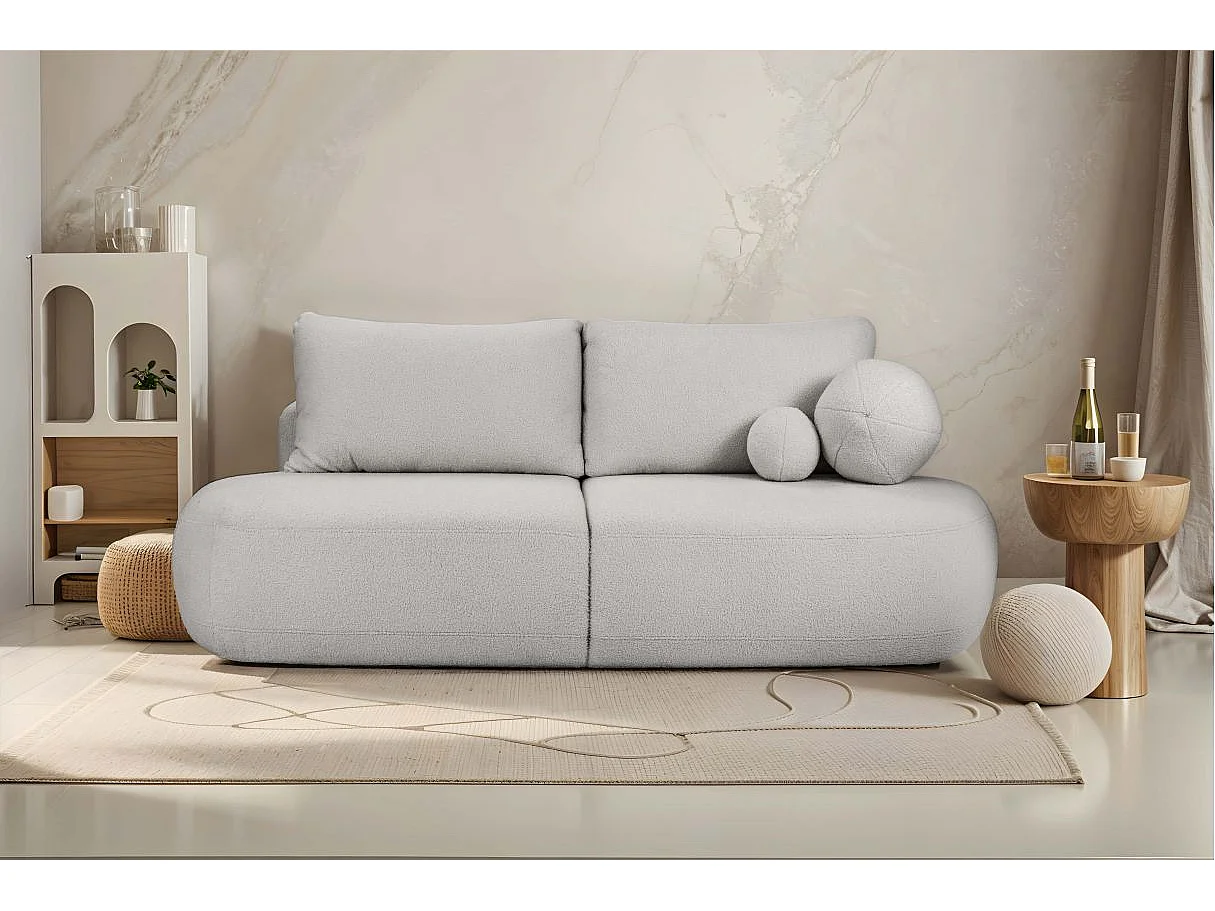 Canapé convertible droit 4 places FABIO en tissu bouclette - gris clair