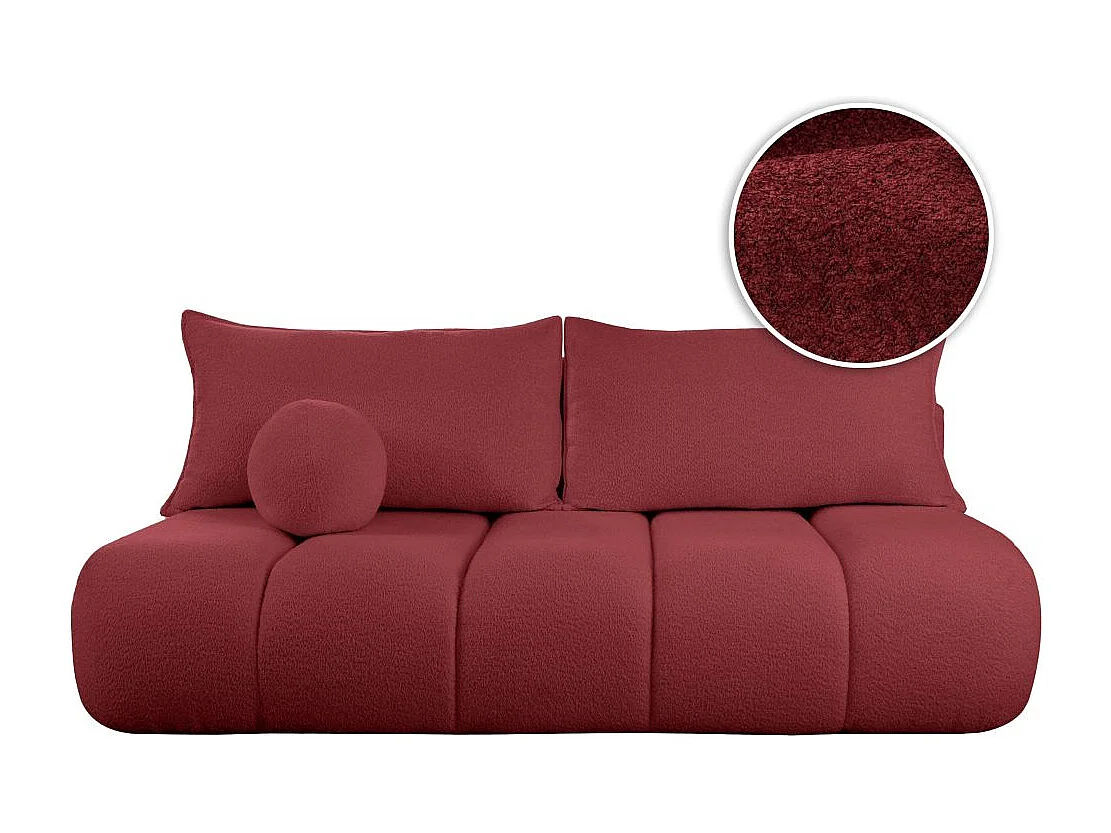 Canapé convertible droit 3 places MERRY en tissu bouclette - bordeaux