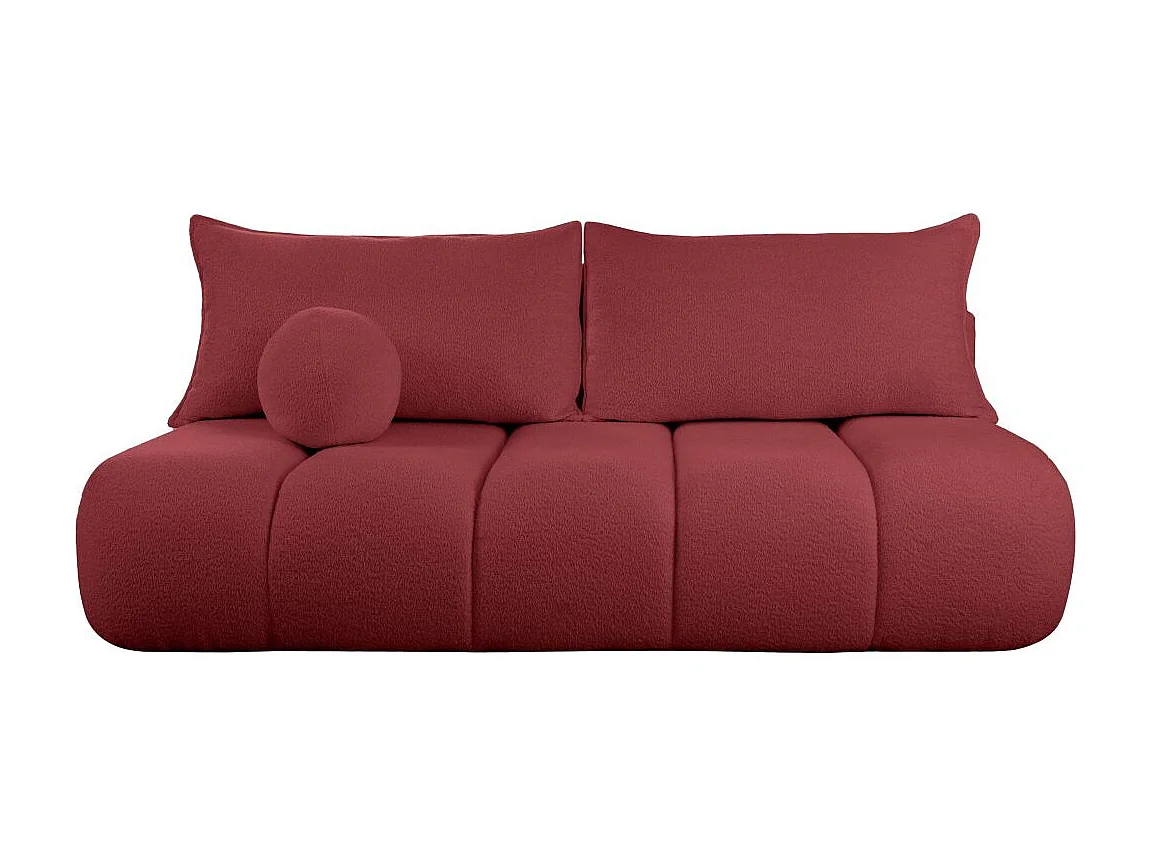 Canapé convertible droit 3 places MERRY en tissu bouclette - bordeaux