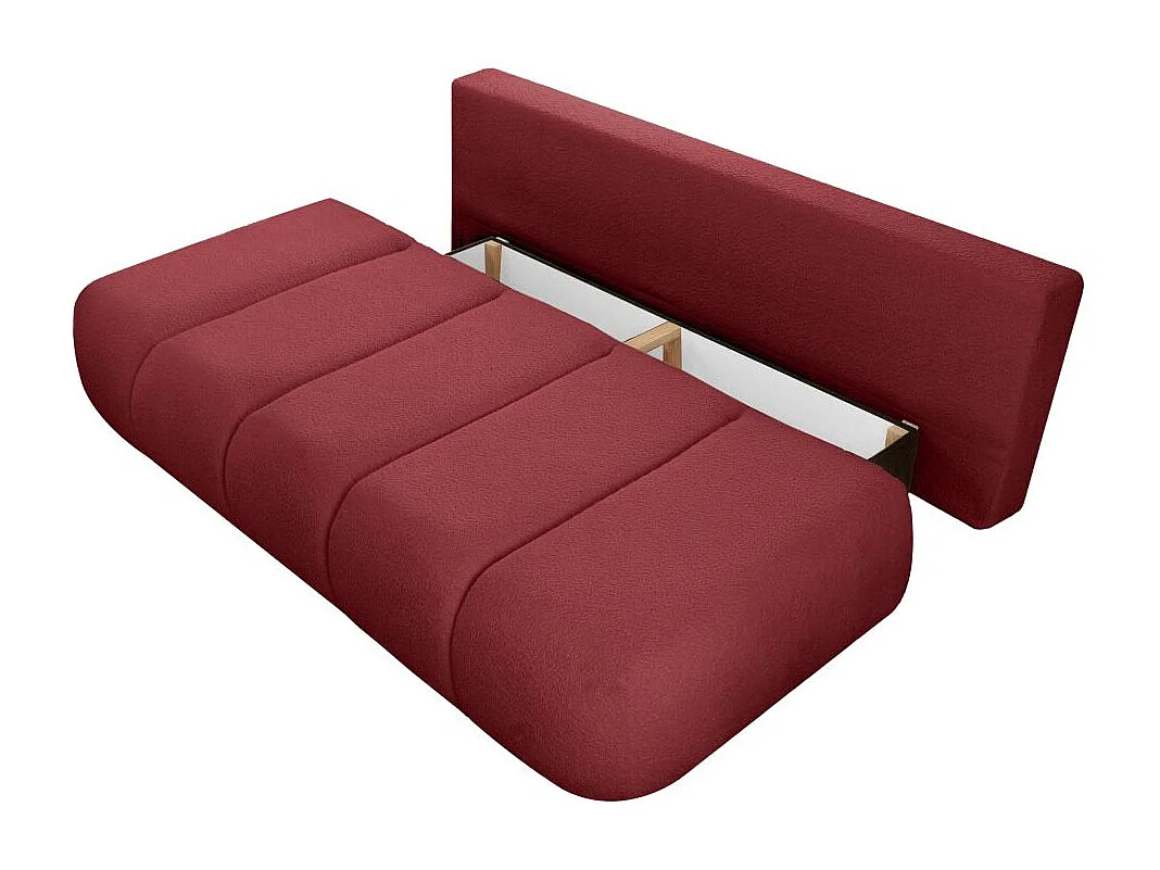 Canapé convertible droit 3 places MERRY en tissu bouclette - bordeaux