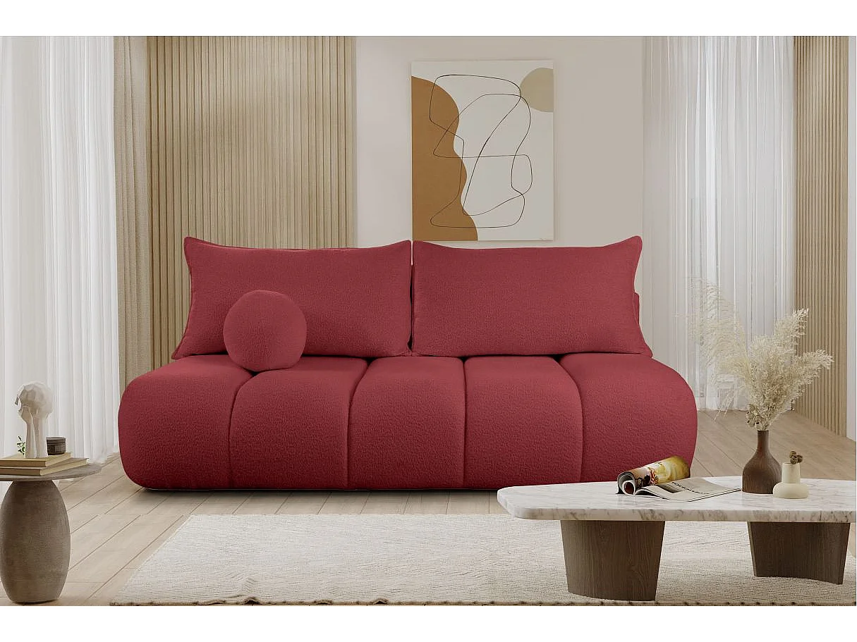 Canapé convertible droit 3 places MERRY en tissu bouclette - bordeaux