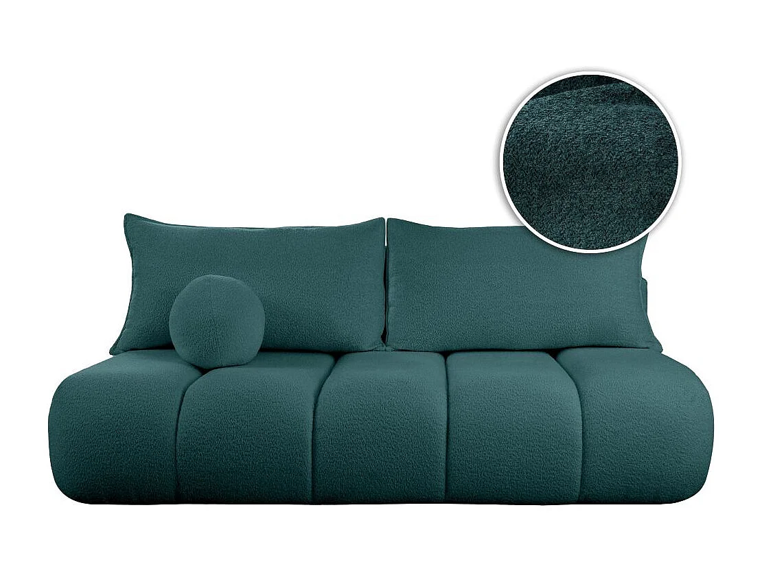 Canapé convertible droit 3 places MERRY en tissu bouclette - bleu canard