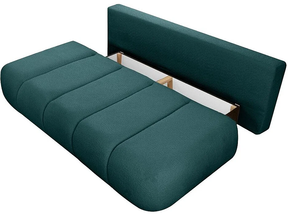 Canapé convertible droit 3 places MERRY en tissu bouclette - bleu canard