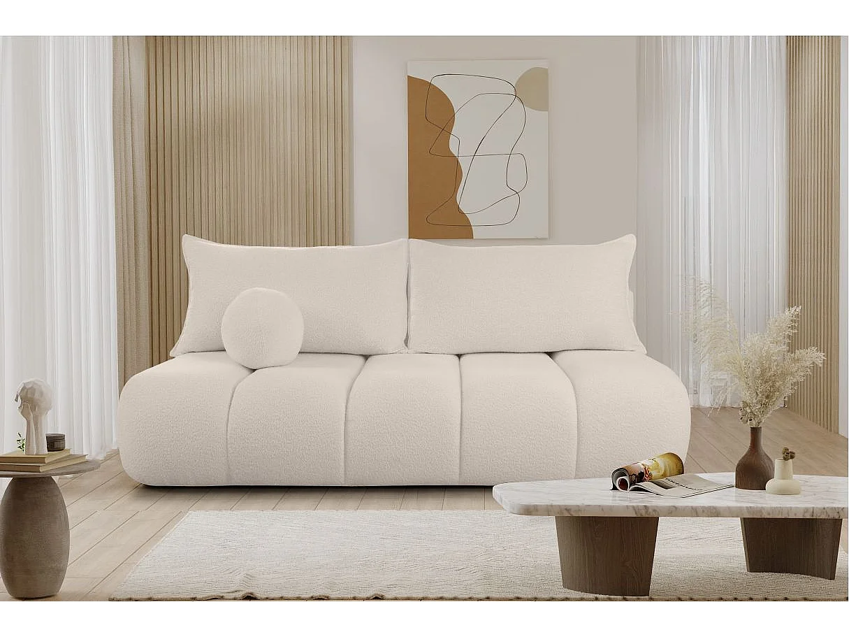 Canapé convertible droit 3 places MERRY en tissu bouclette - beige