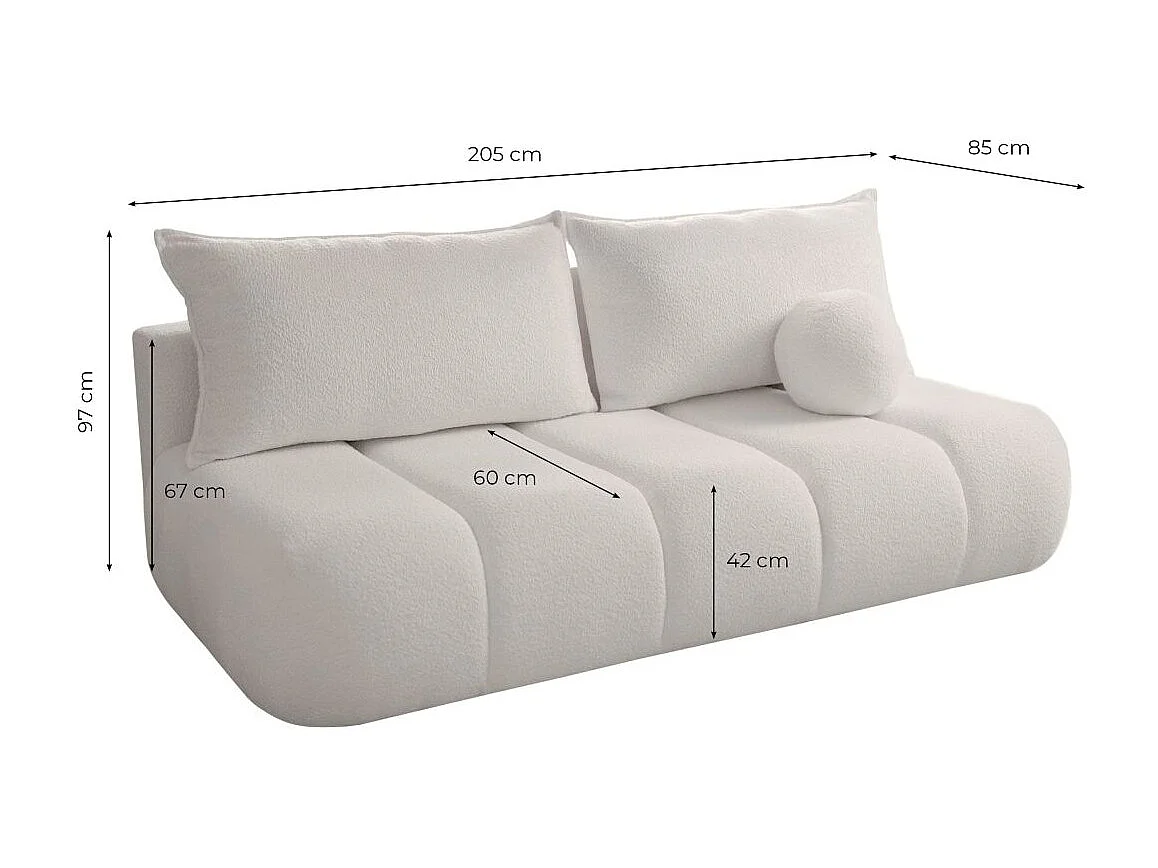 Canapé convertible droit 3 places MERRY en tissu bouclette - beige