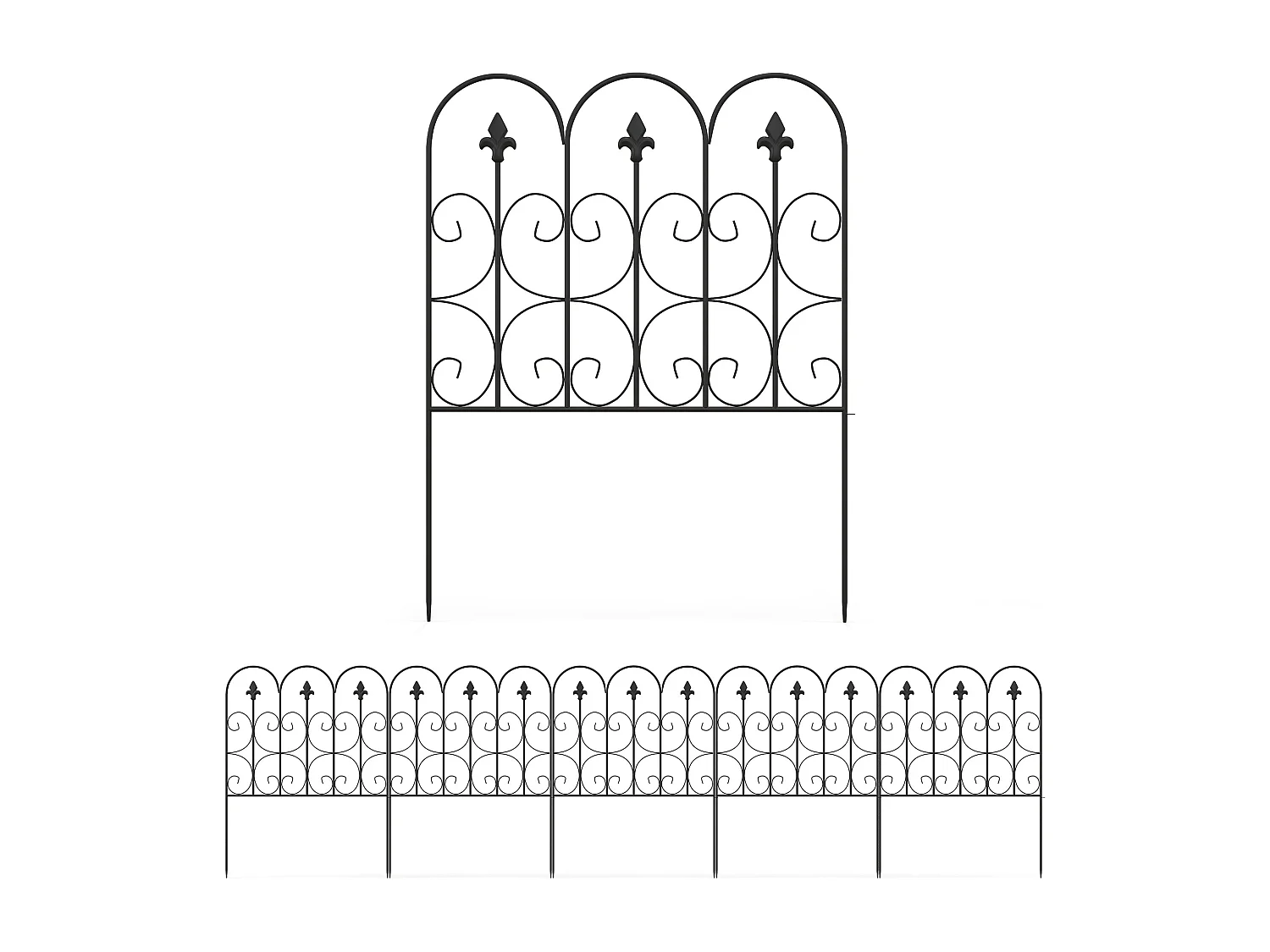 Clôture bordure de jardin dim. totales 307L x 83H cm métal époxy noir
