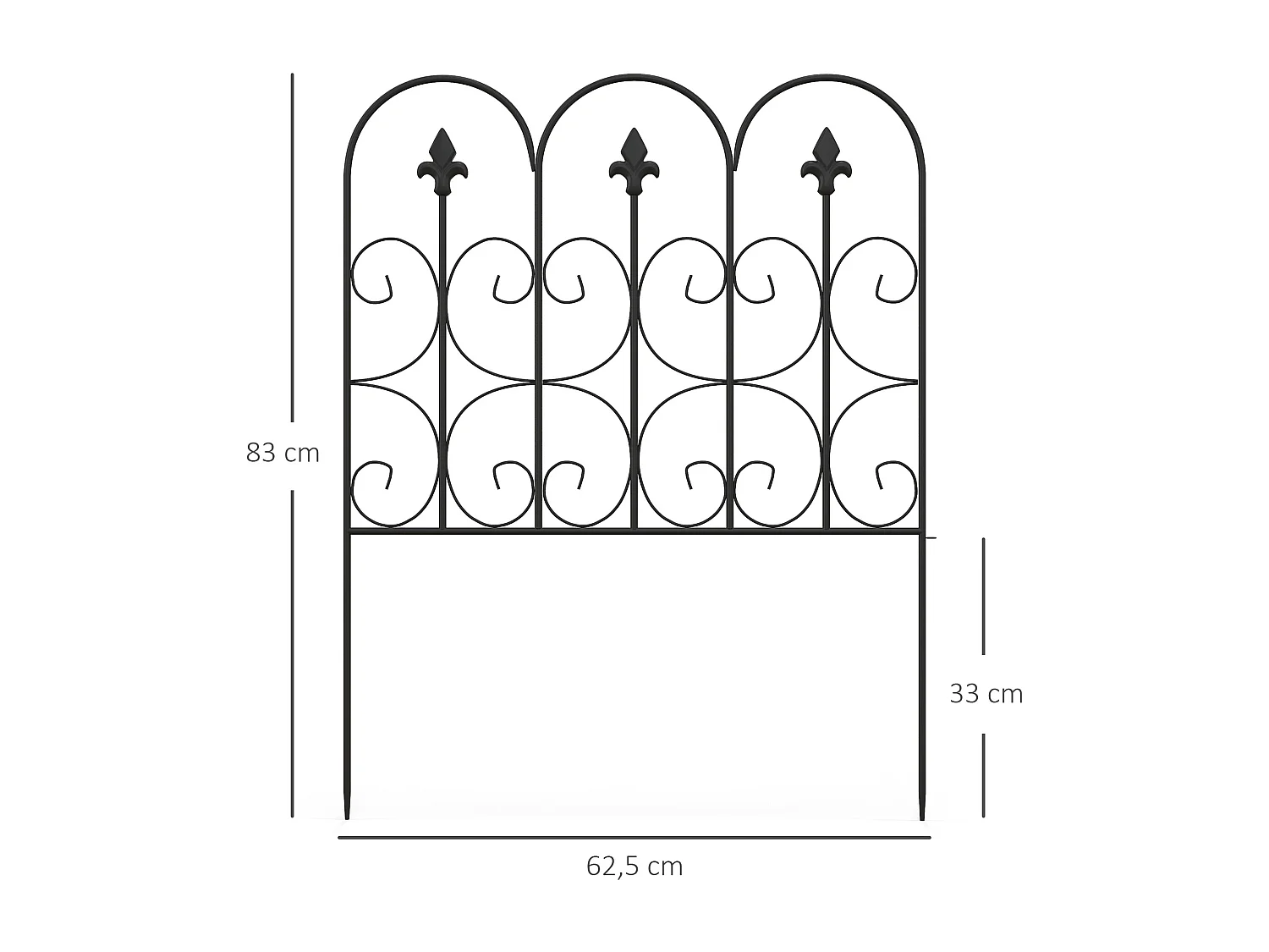 Clôture bordure de jardin dim. totales 307L x 83H cm métal époxy noir