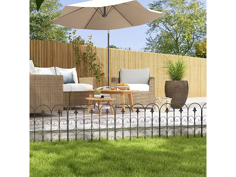 Clôture bordure de jardin dim. totales 307L x 83H cm métal époxy noir