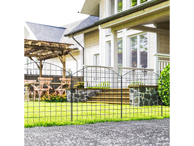 Lot de 6 panneaux de clôture de jardin dim. totales 4,60L x 0,97H m acier thermolaqué noir