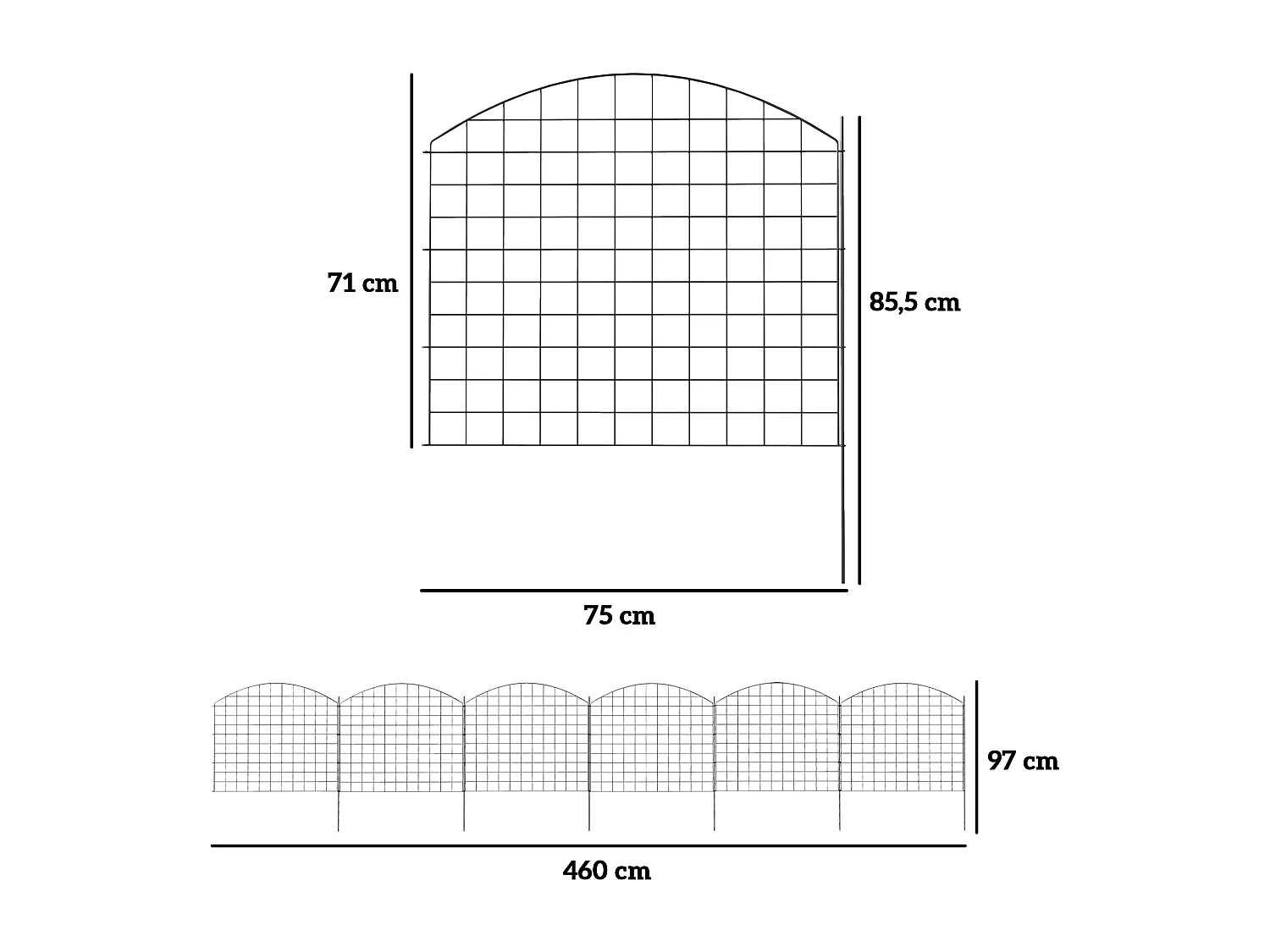 Lot de 6 panneaux de clôture de jardin dim. totales 4,60L x 0,97H m acier thermolaqué noir