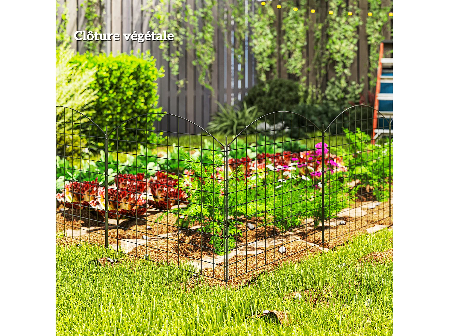 Lot de 6 panneaux de clôture de jardin dim. totales 4,60L x 0,97H m acier thermolaqué noir