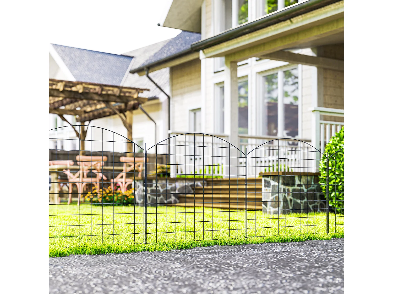 Lot de 6 panneaux de clôture de jardin dim. totales 4,60L x 0,97H m acier thermolaqué noir