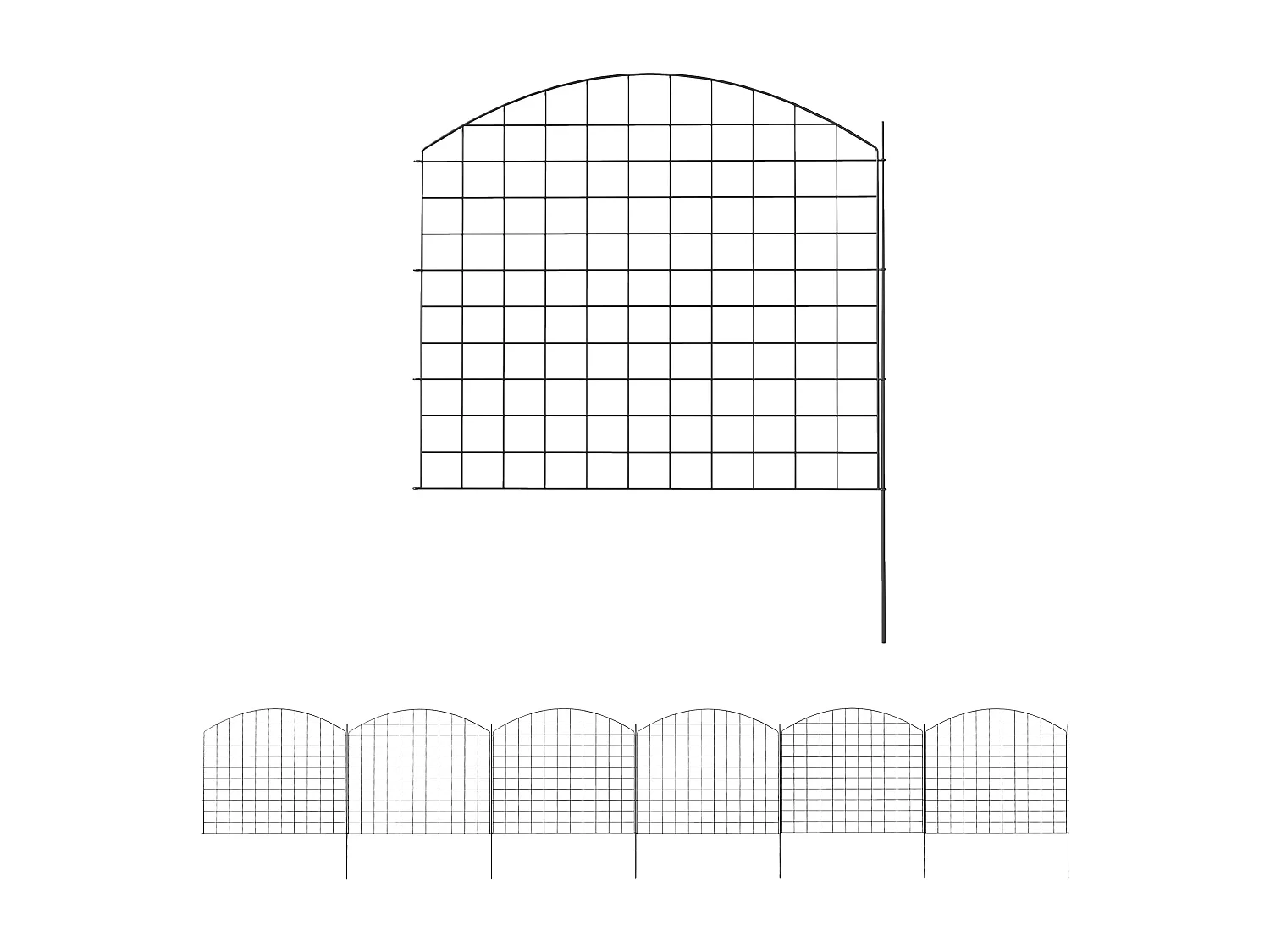 Lot de 6 panneaux de clôture de jardin dim. totales 4,60L x 0,97H m acier thermolaqué noir