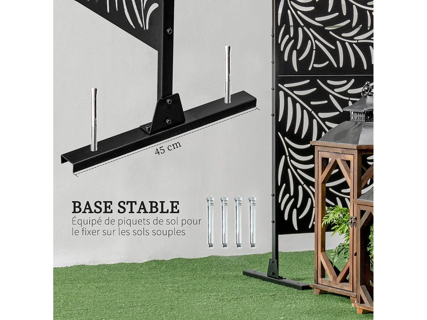 Panneau brise vue décoratif paravent extérieur motif végétal feuilles saule 122 x 198 cm acier thermolaqué noir