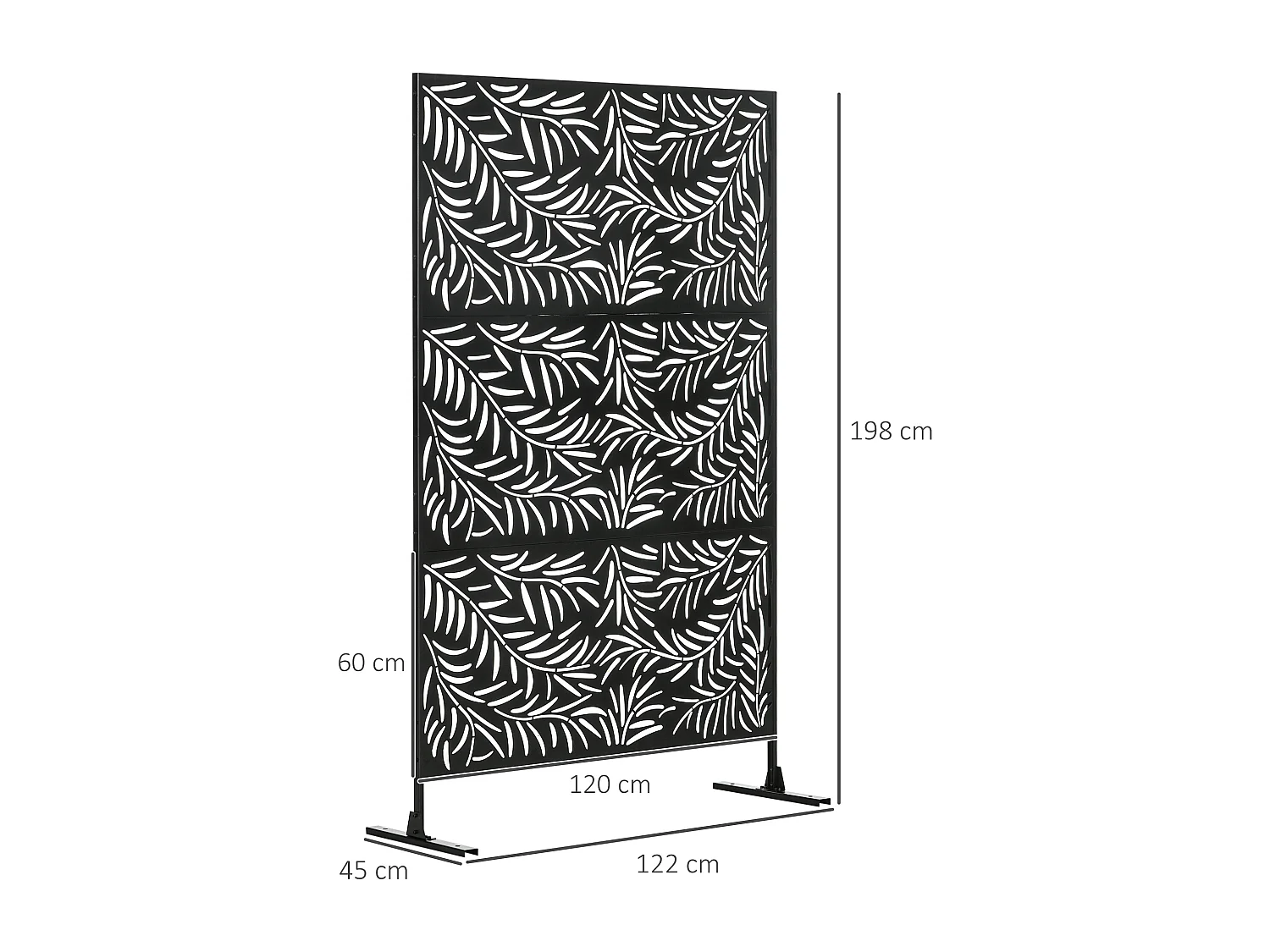 Panneau brise vue décoratif paravent extérieur motif végétal feuilles saule 122 x 198 cm acier thermolaqué noir