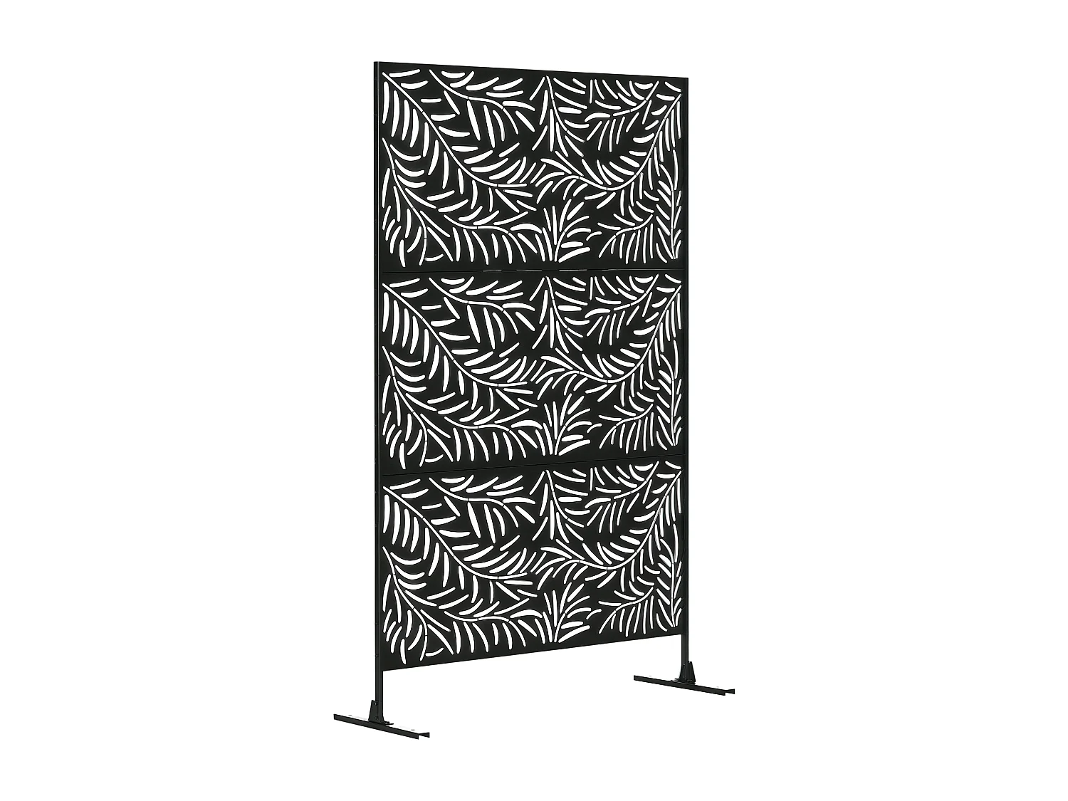 Panneau brise vue décoratif paravent extérieur motif végétal feuilles saule 122 x 198 cm acier thermolaqué noir