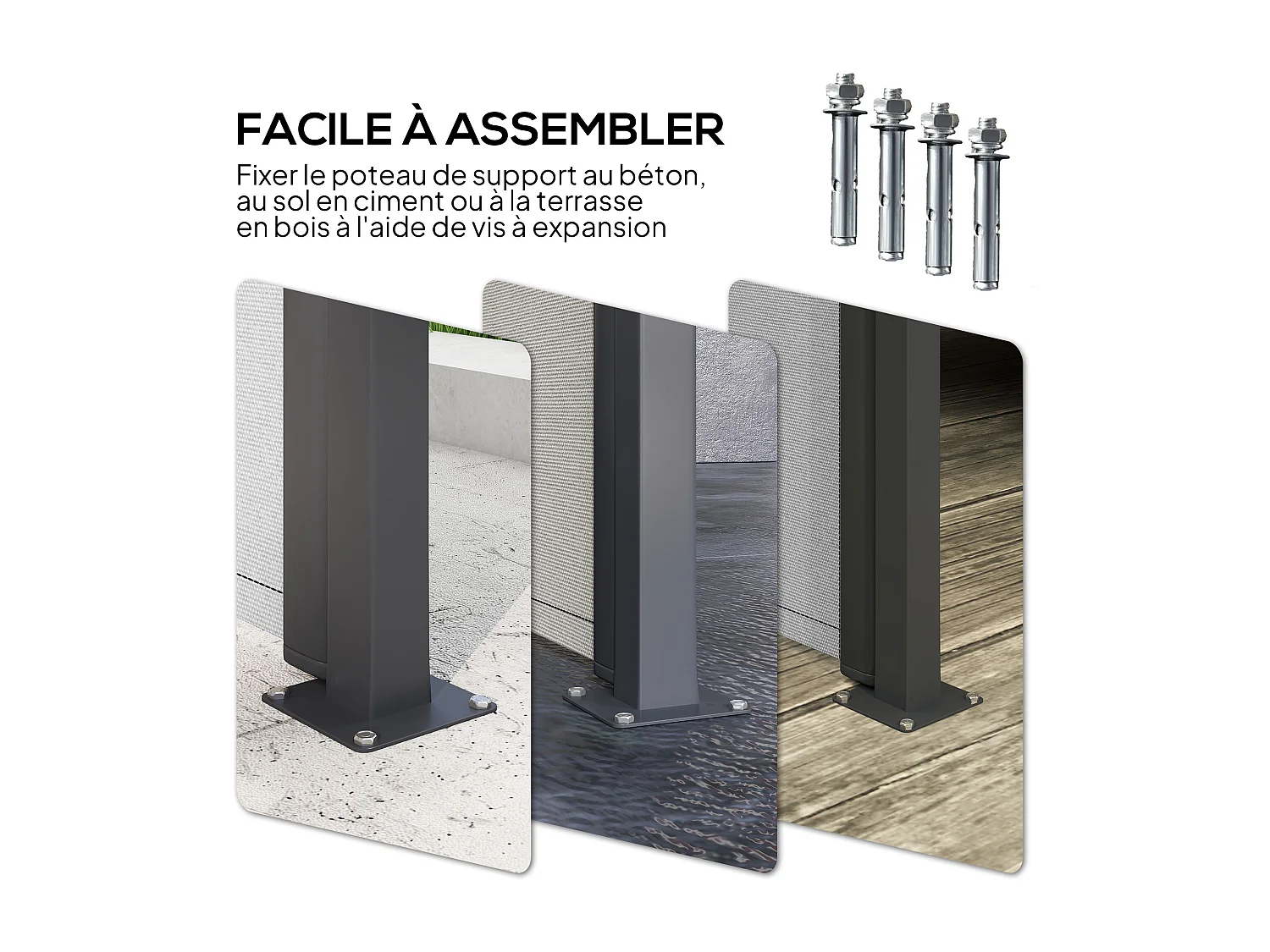 Store latéral brise-vue paravent rétractable de jardin dim. 3 x 2 m alu. polyester gris clair