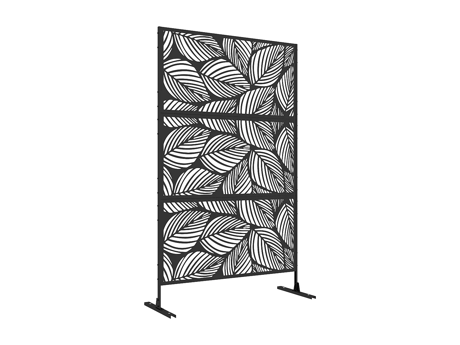 Panneau brise vue décoratif paravent extérieur motif végétal métal noir