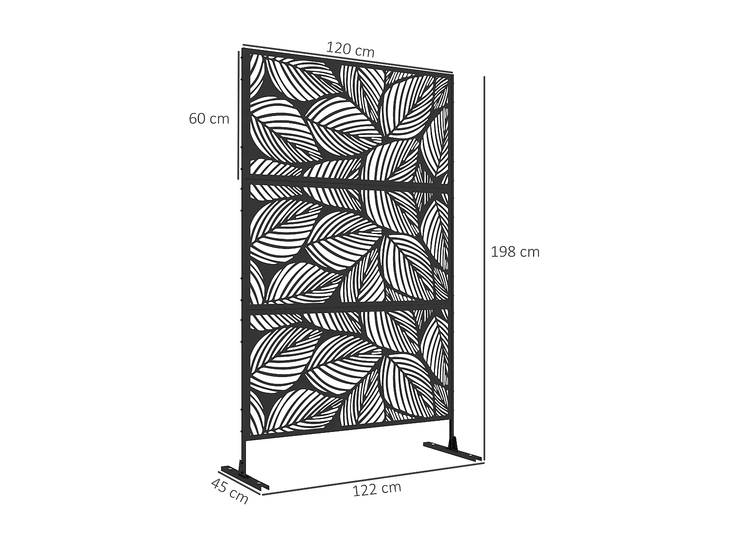 Panneau brise vue décoratif paravent extérieur motif végétal métal noir