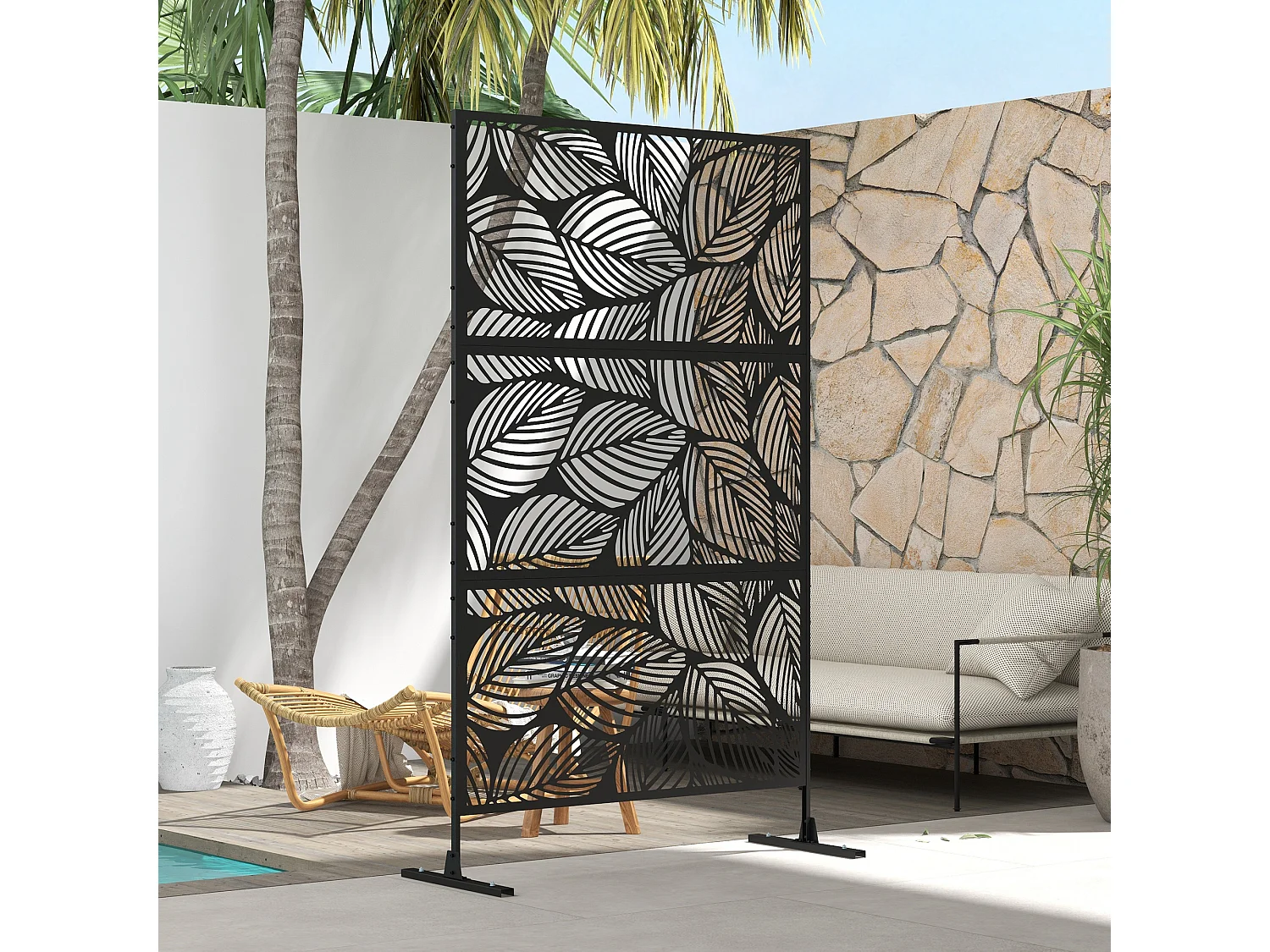 Panneau brise vue décoratif paravent extérieur motif végétal métal noir