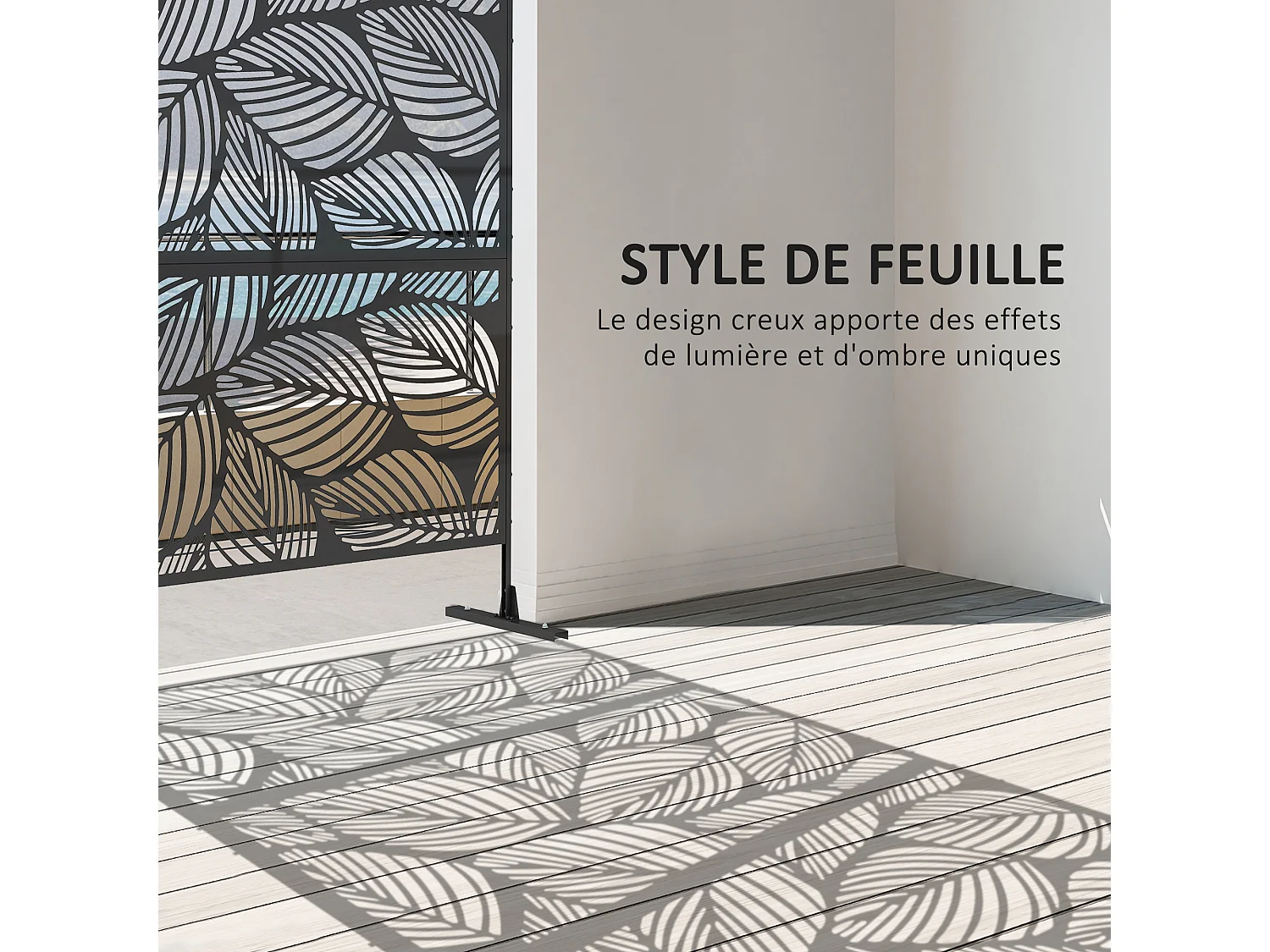 Panneau brise vue décoratif paravent extérieur motif végétal métal noir