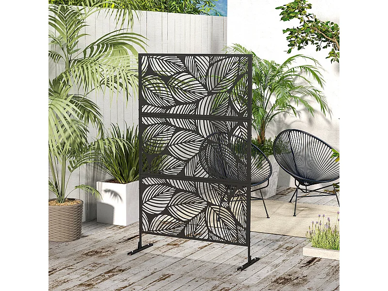 Panneau brise vue décoratif paravent extérieur motif végétal métal noir
