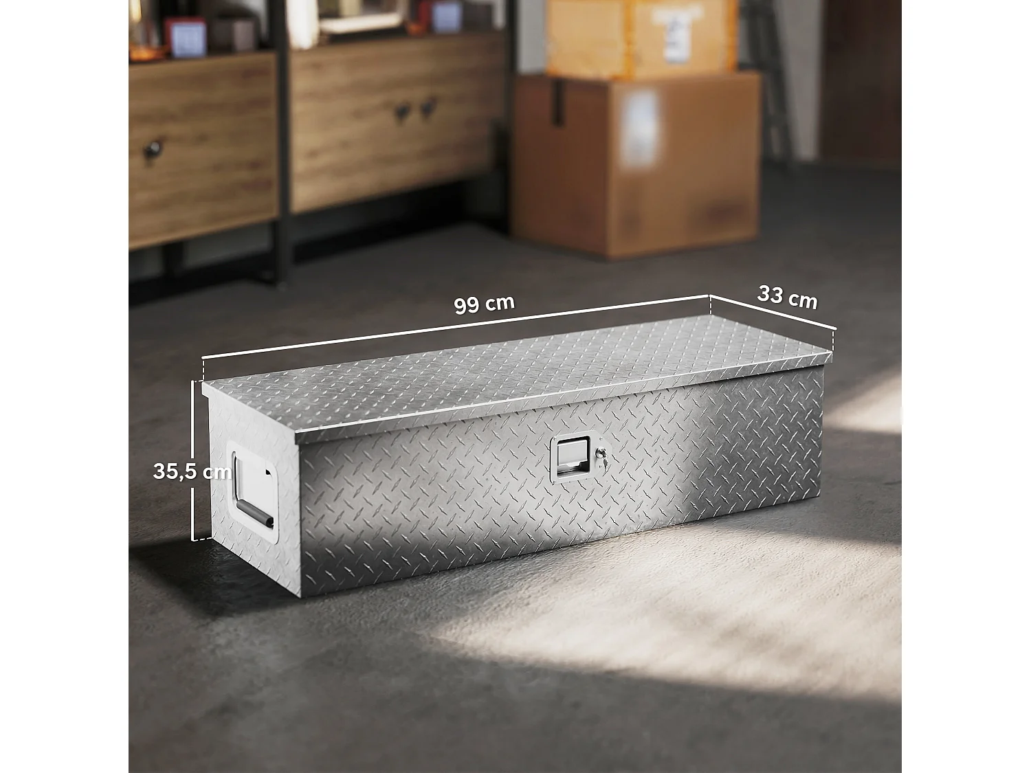 Boîte à outils en aluminium - caisse à outil alu. verrouillage clé vérins poignées - 99 x 33 x 25 cm