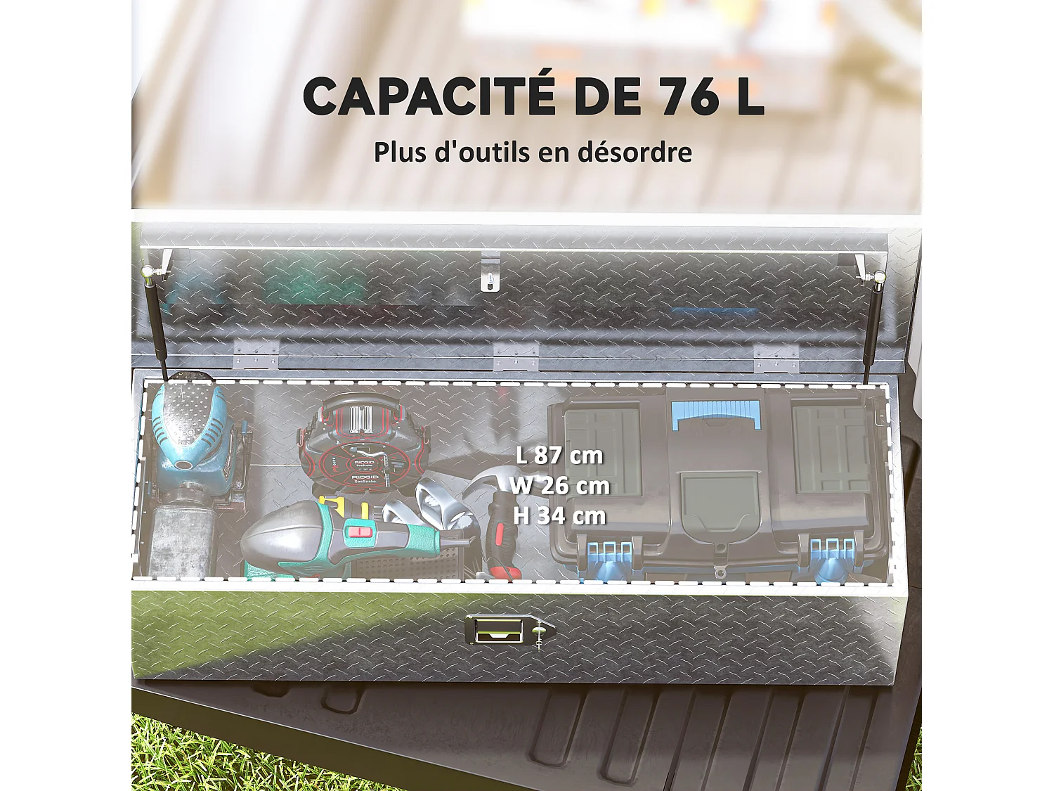 Boîte à outils en aluminium - caisse à outil alu. verrouillage clé vérins poignées - 99 x 33 x 25 cm