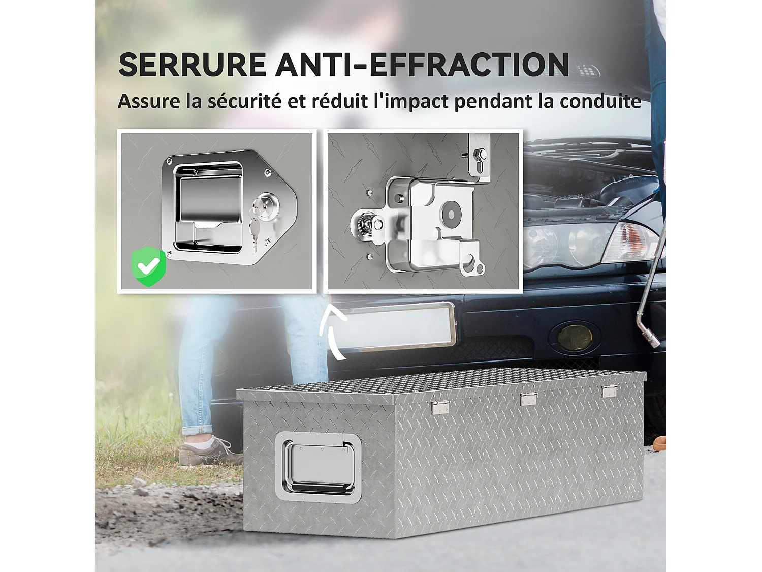 Boîte à outils en aluminium - caisse à outil alu. verrouillage clé vérins poignées - 99 x 33 x 25 cm