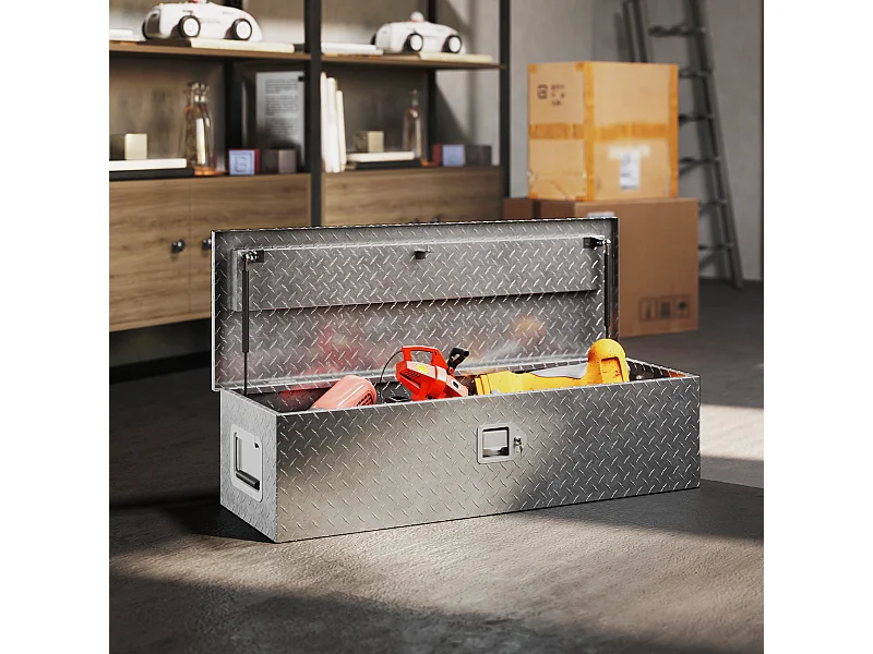 Boîte à outils en aluminium - caisse à outil alu. verrouillage clé vérins poignées - 99 x 33 x 25 cm