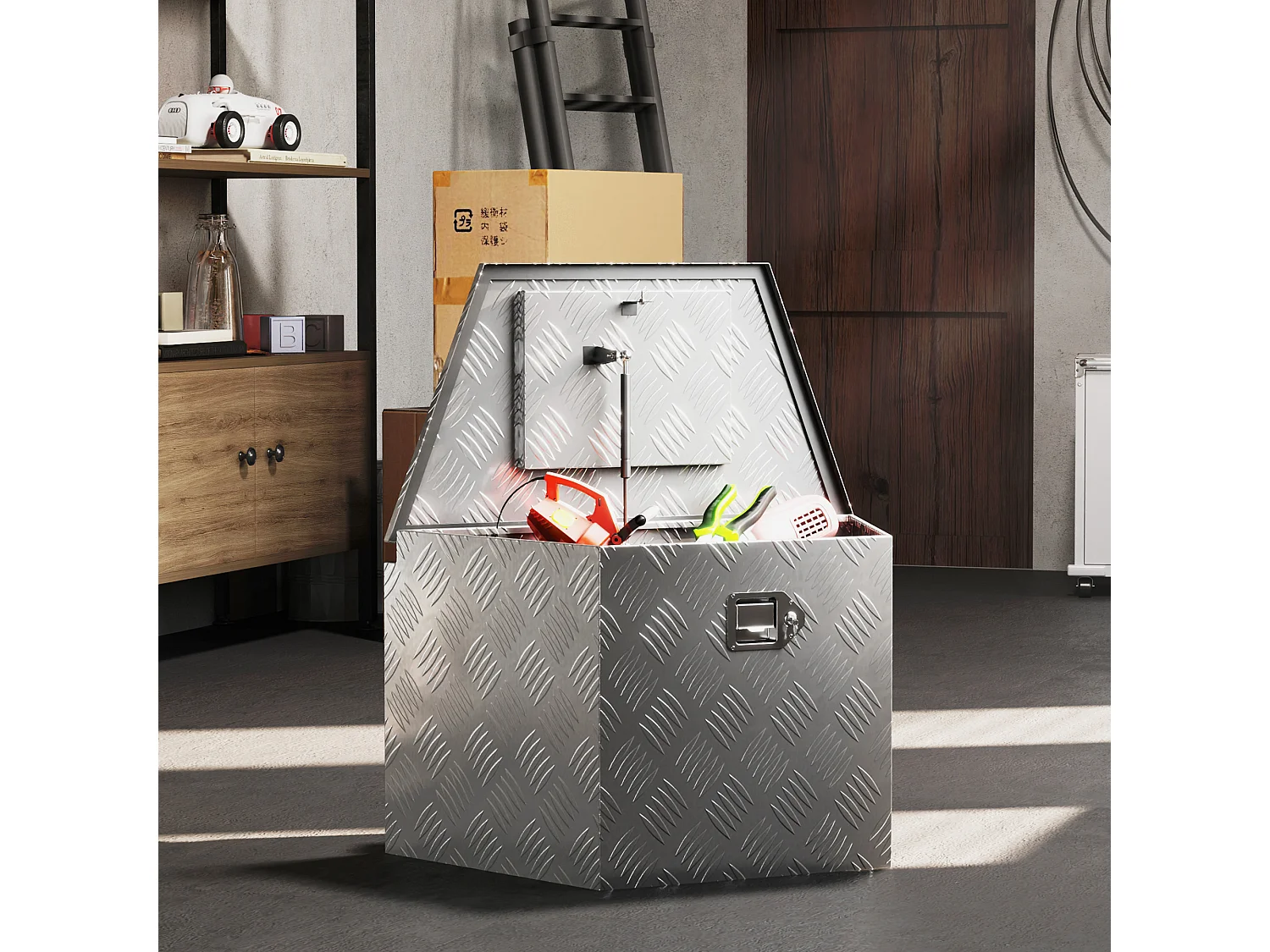 Boîte à outils en aluminium - caisse à outil alu. verrouillage clé vérin - 73 x 41 x 46 cm