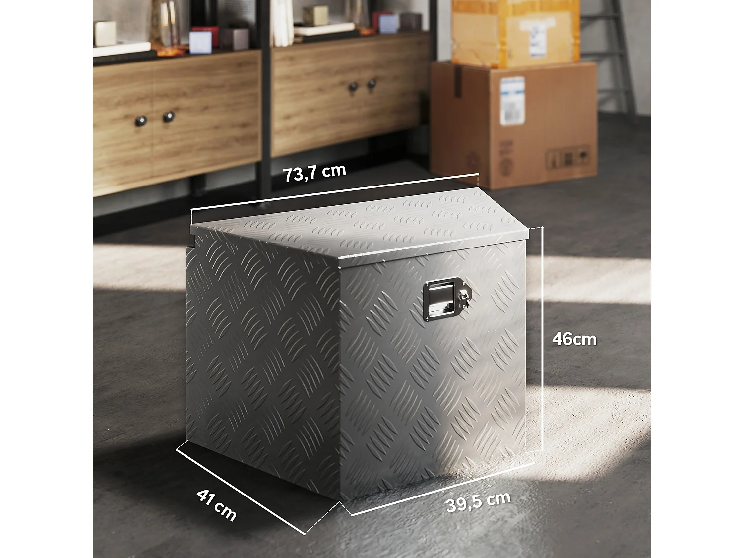 Boîte à outils en aluminium - caisse à outil alu. verrouillage clé vérin - 73 x 41 x 46 cm